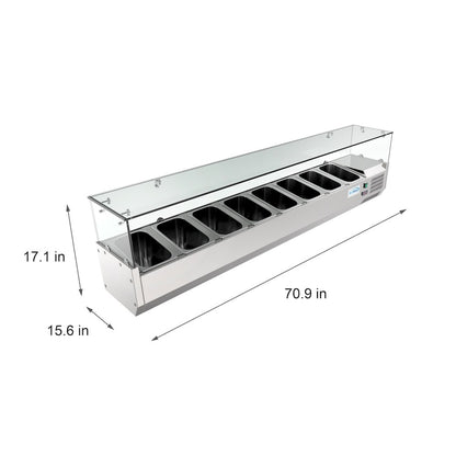 71 in. Eight Pan Refrigerated Countertop Condiment Prep Station -