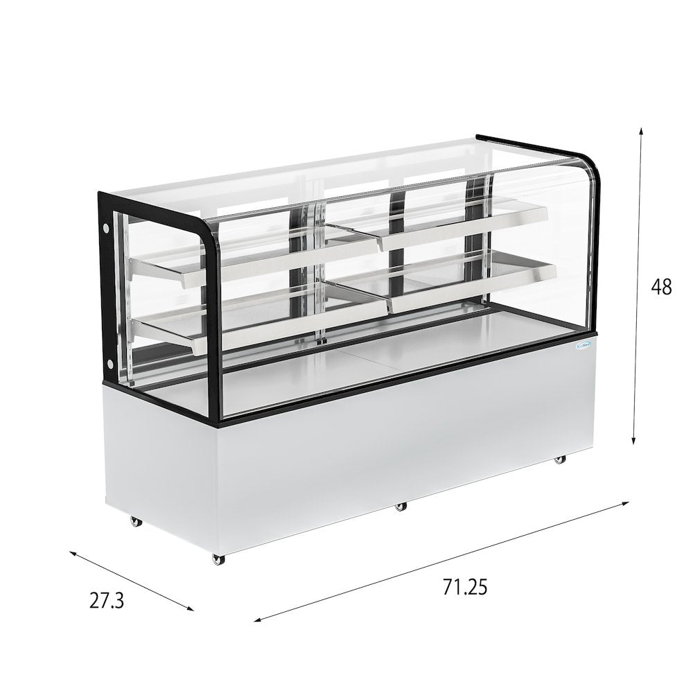 71 in. Dry Bakery Display Case with Front Curved Glass Protection, 20 cu ft.
