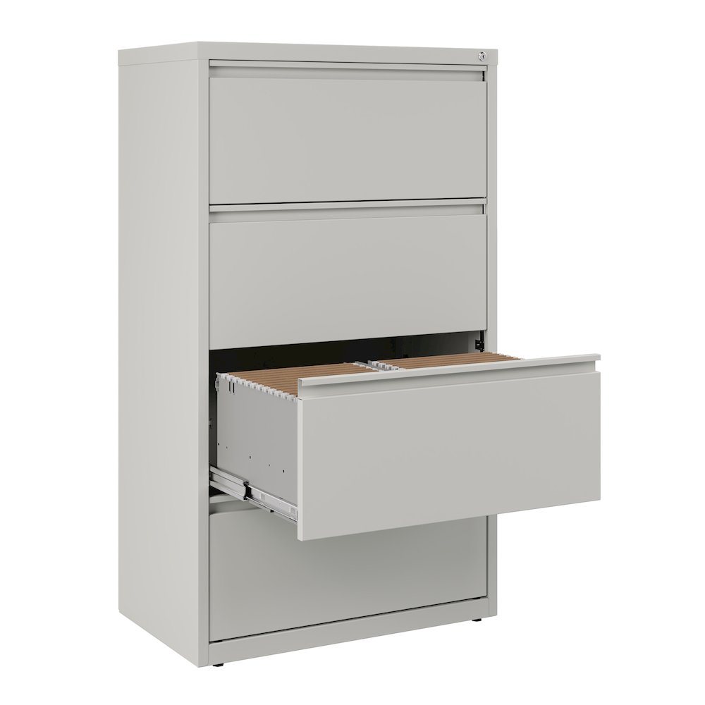 Hirsh 30 Inch Wide 4 Drawer Metal Lateral File Cabinet, Light Gray