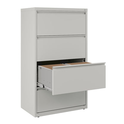 Hirsh 30 Inch Wide 4 Drawer Metal Lateral File Cabinet, Light Gray