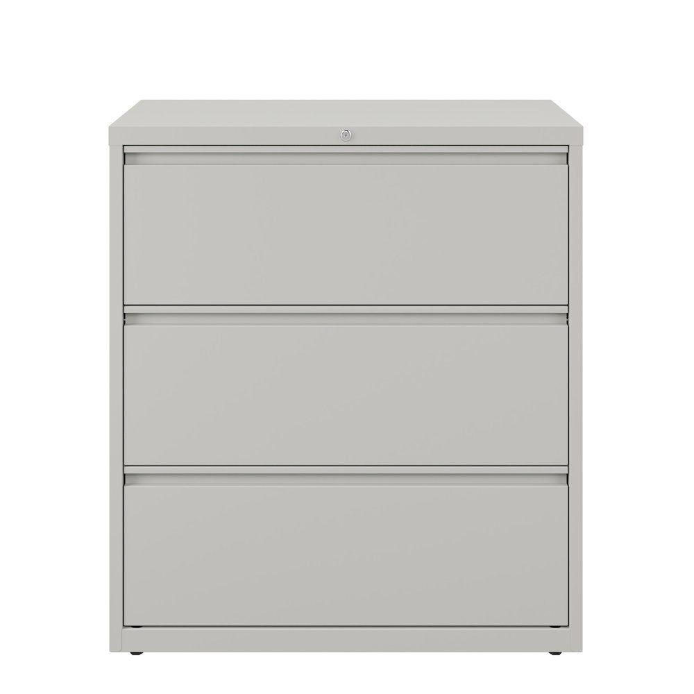 Hirsh 36 Inch Wide 3 Drawer Metal Lateral File Cabinet, Light Gray