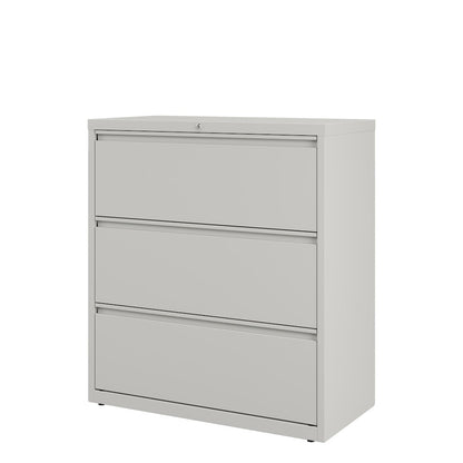 Hirsh 36 Inch Wide 3 Drawer Metal Lateral File Cabinet, Light Gray