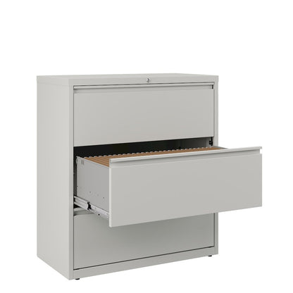 Hirsh 36 Inch Wide 3 Drawer Metal Lateral File Cabinet, Light Gray