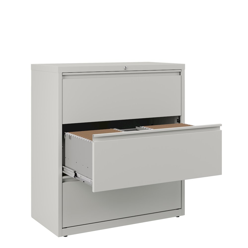 Hirsh 36 Inch Wide 3 Drawer Metal Lateral File Cabinet, Light Gray