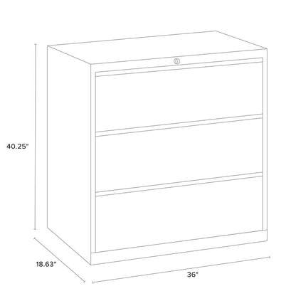 Hirsh 36 Inch Wide 3 Drawer Metal Lateral File Cabinet, Light Gray