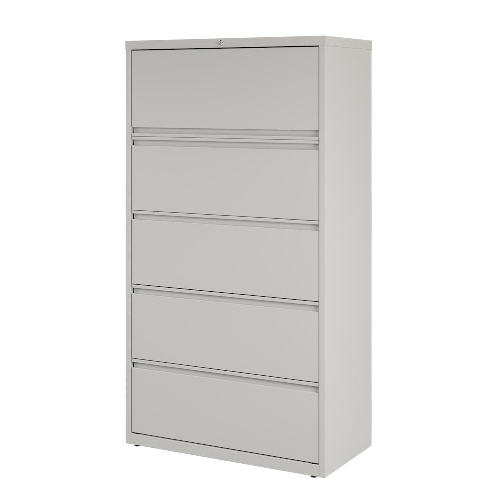 Hirsh 36 Inch Wide 5 Drawer Metal Lateral File Cabinet, Light Gray