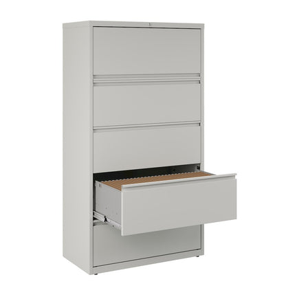 Hirsh 36 Inch Wide 5 Drawer Metal Lateral File Cabinet, Light Gray