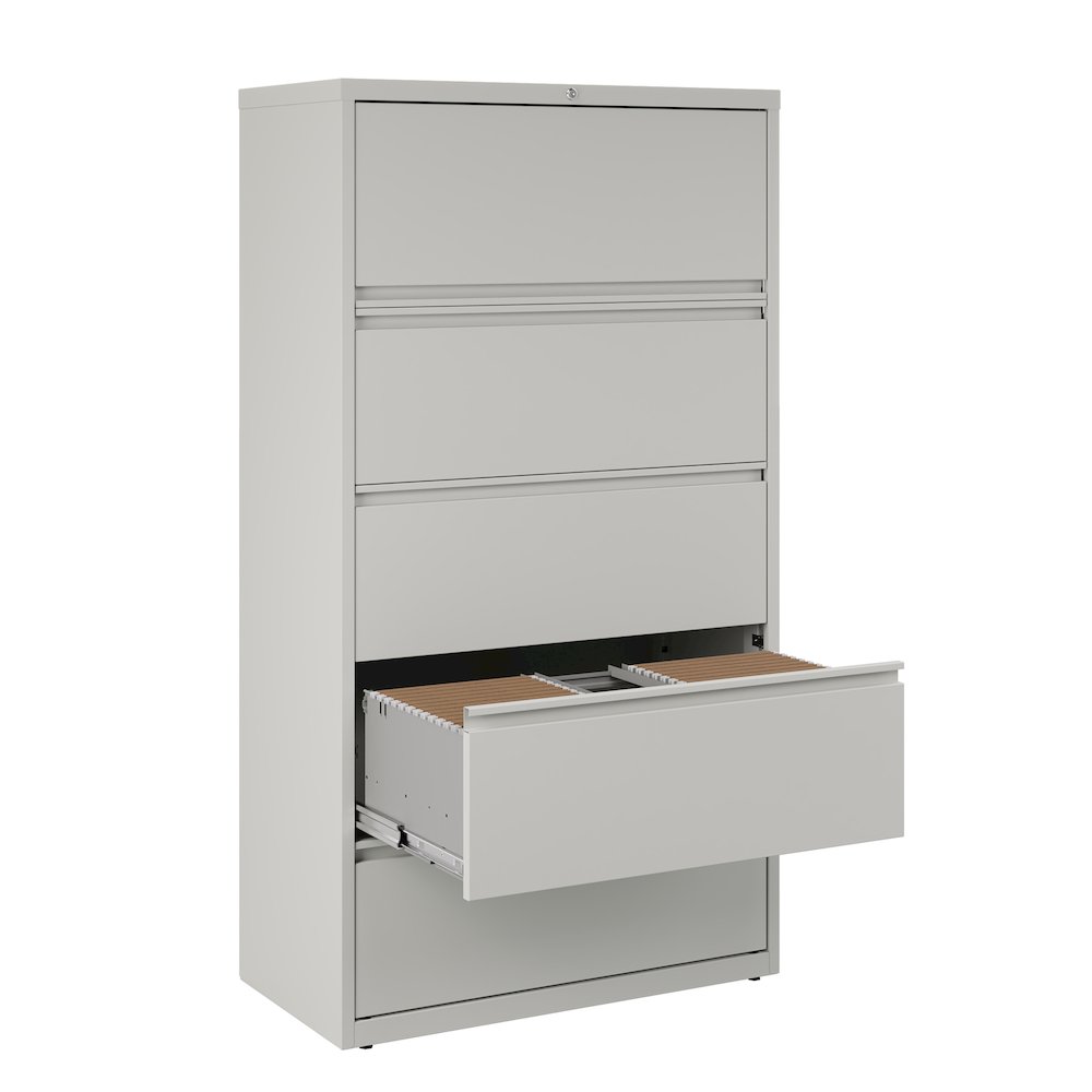 Hirsh 36 Inch Wide 5 Drawer Metal Lateral File Cabinet, Light Gray