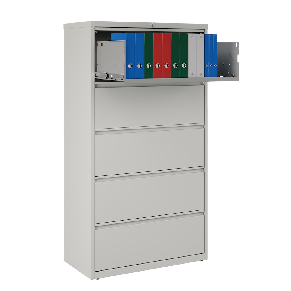 Hirsh 36 Inch Wide 5 Drawer Metal Lateral File Cabinet, Light Gray