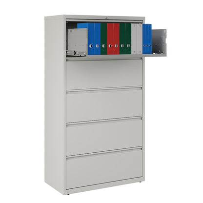 Hirsh 36 Inch Wide 5 Drawer Metal Lateral File Cabinet, Light Gray