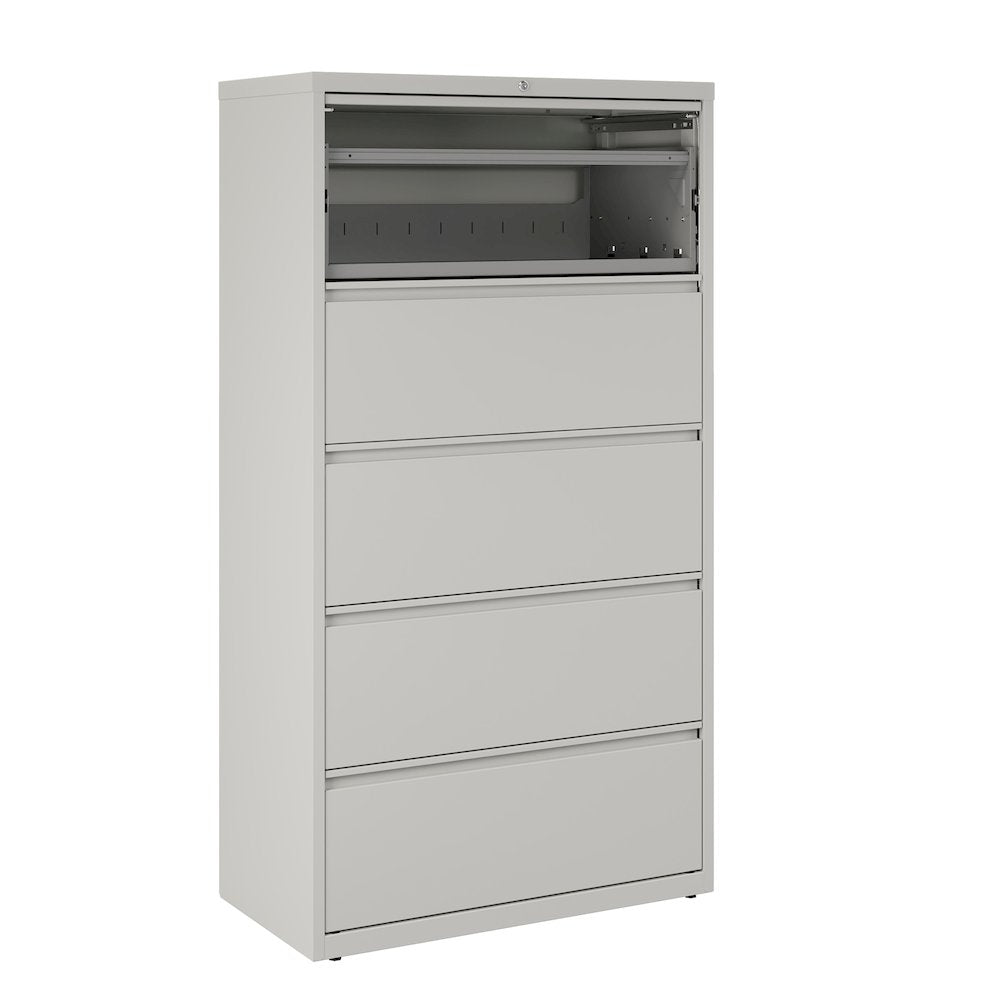 Hirsh 36 Inch Wide 5 Drawer Metal Lateral File Cabinet, Light Gray