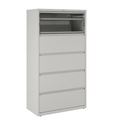 Hirsh 36 Inch Wide 5 Drawer Metal Lateral File Cabinet, Light Gray