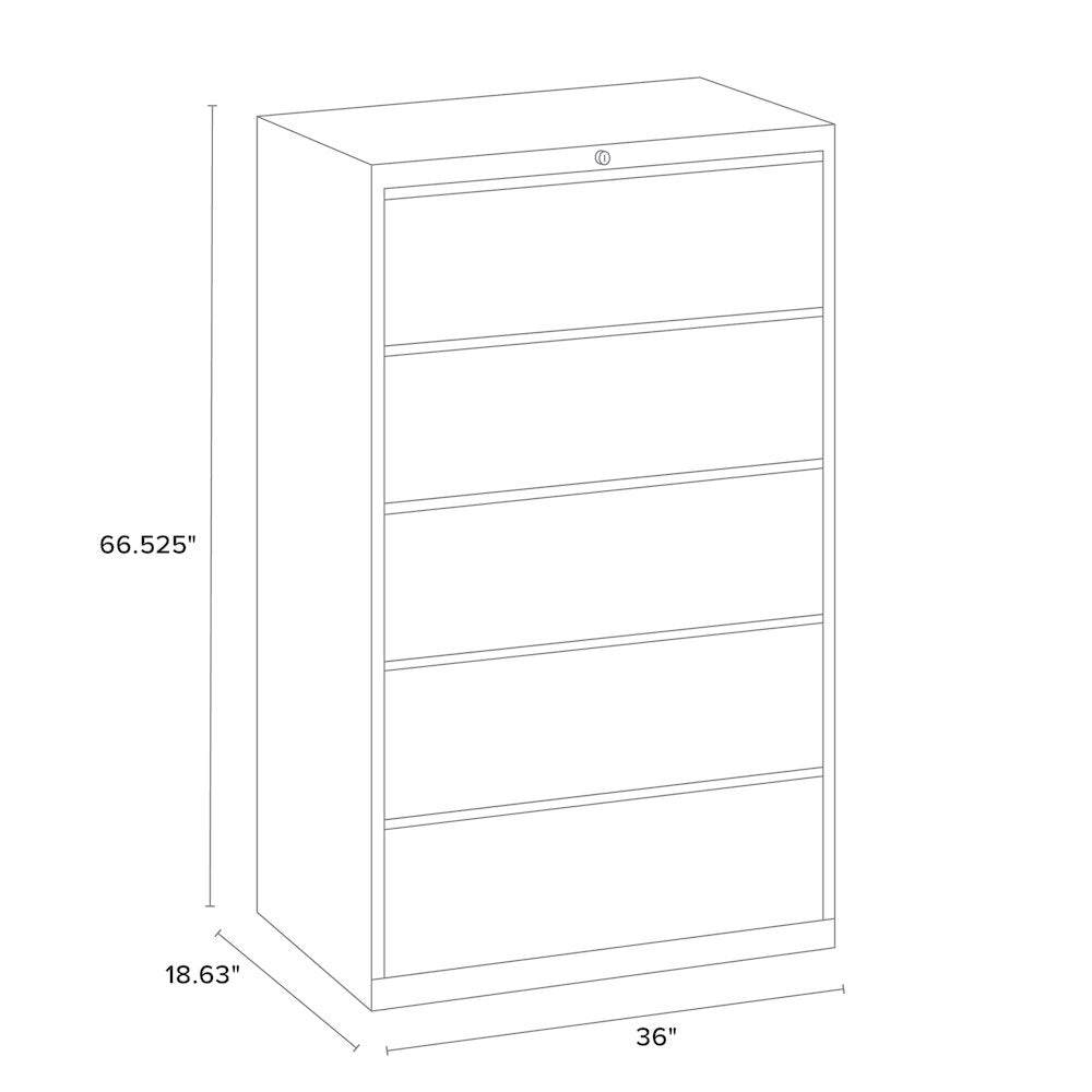 Hirsh 36 Inch Wide 5 Drawer Metal Lateral File Cabinet, Light Gray