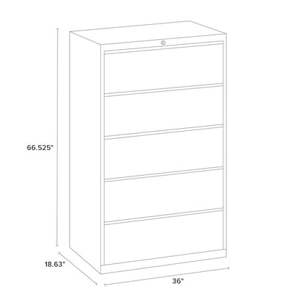 Hirsh 36 Inch Wide 5 Drawer Metal Lateral File Cabinet, Light Gray