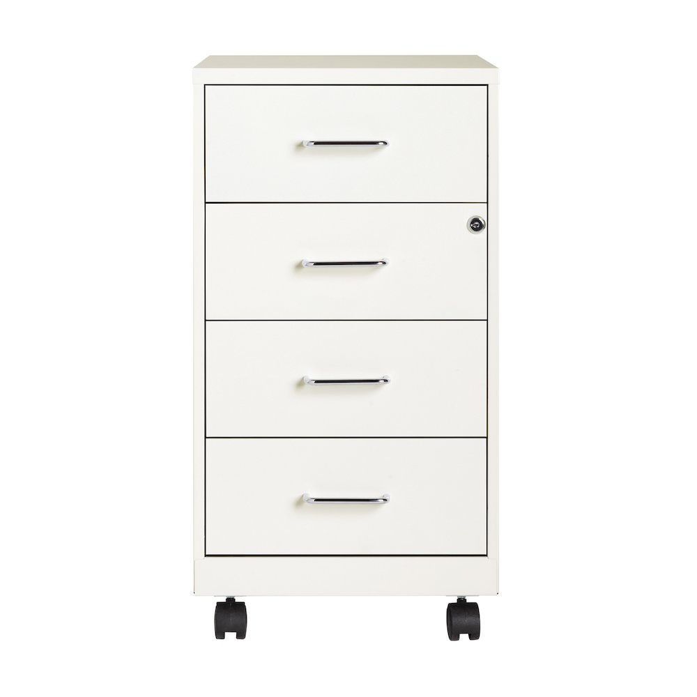 Space Solutions 18" Deep 4 Drawer Metal Mobile Organizer, Locking, Pearl White