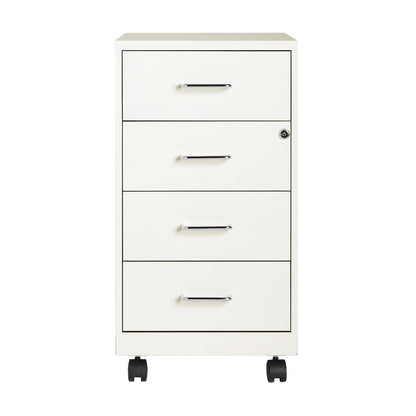 Space Solutions 18" Deep 4 Drawer Metal Mobile Organizer, Locking, Pearl White