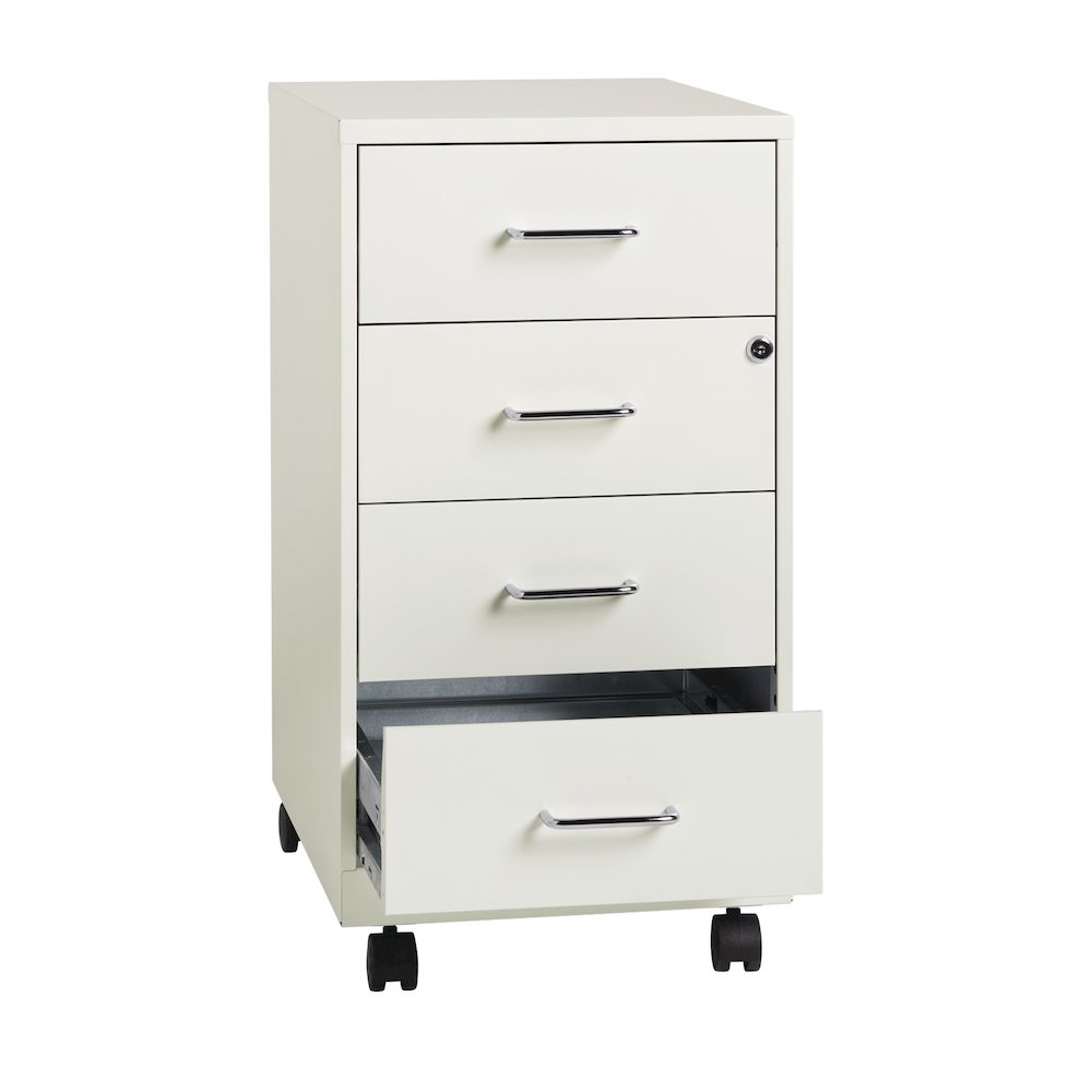 Space Solutions 18" Deep 4 Drawer Metal Mobile Organizer, Locking, Pearl White