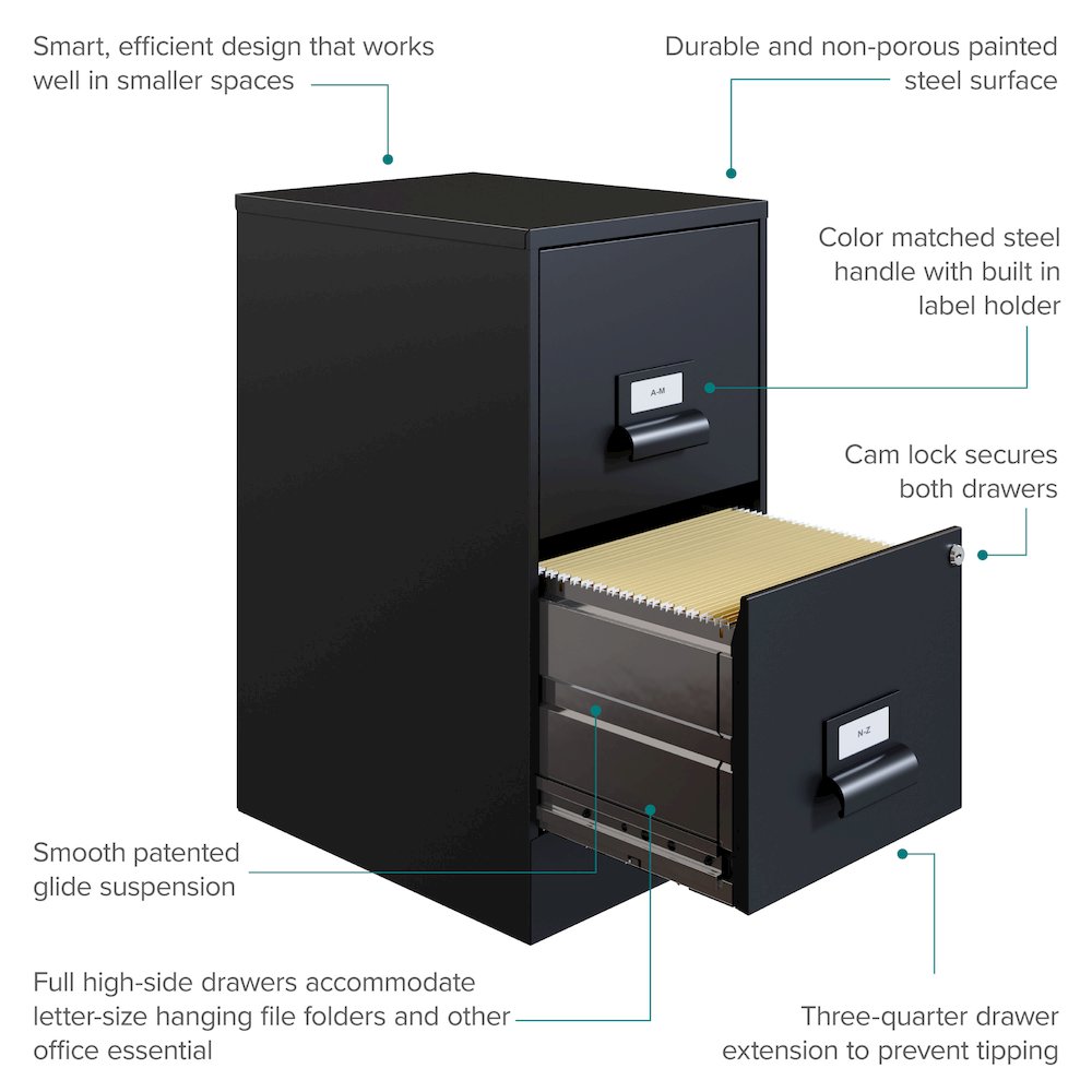 Space Solutions 18" Deep 2 Drawer Premier Vertical File Cabinet, Locking, Black