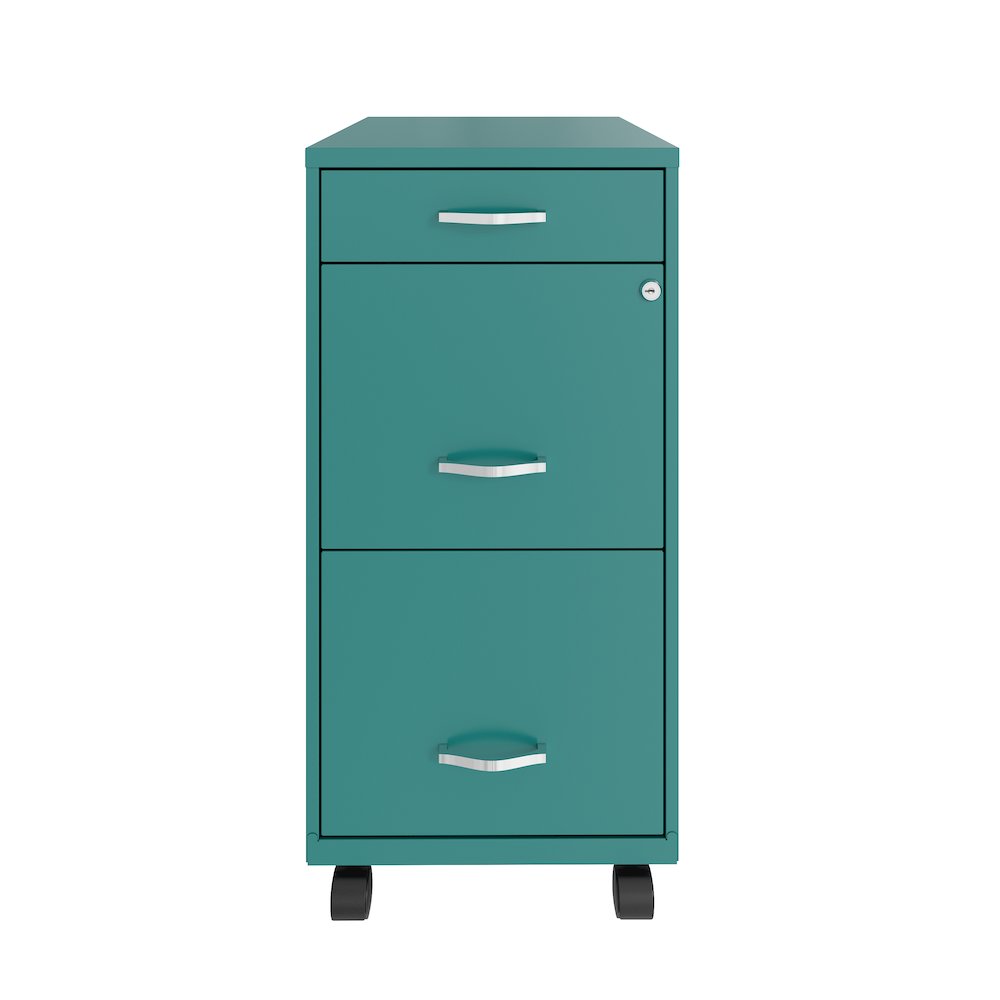 18" Deep 3 Drawer Mobile Letter Width Vertical File Cabinet, Teal