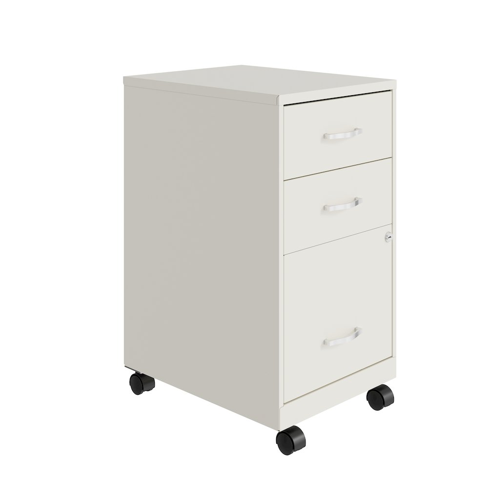 18" Deep 3 Drawer Mobile Letter Width Vertical File Cabinet, Pearl White