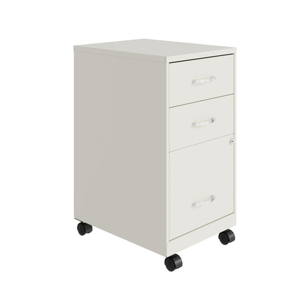 18" Deep 3 Drawer Mobile Letter Width Vertical File Cabinet, Pearl White