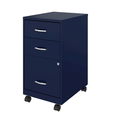 18" Deep 3-Drawer Mobile Letter Vertical File Cabinet, Navy