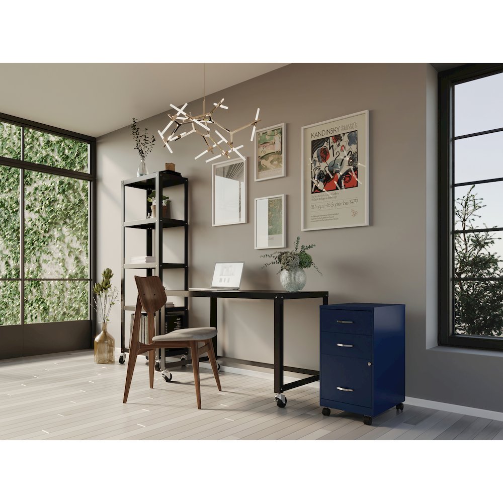 18" Deep 3-Drawer Mobile Letter Vertical File Cabinet, Navy