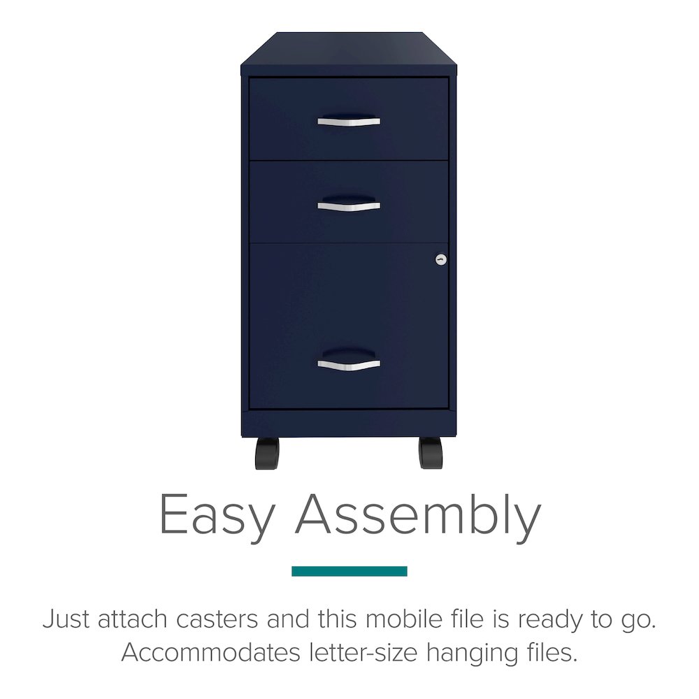 18" Deep 3-Drawer Mobile Letter Vertical File Cabinet, Navy
