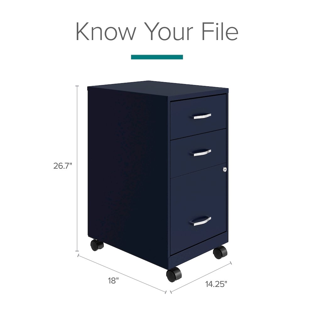 18" Deep 3-Drawer Mobile Letter Vertical File Cabinet, Navy