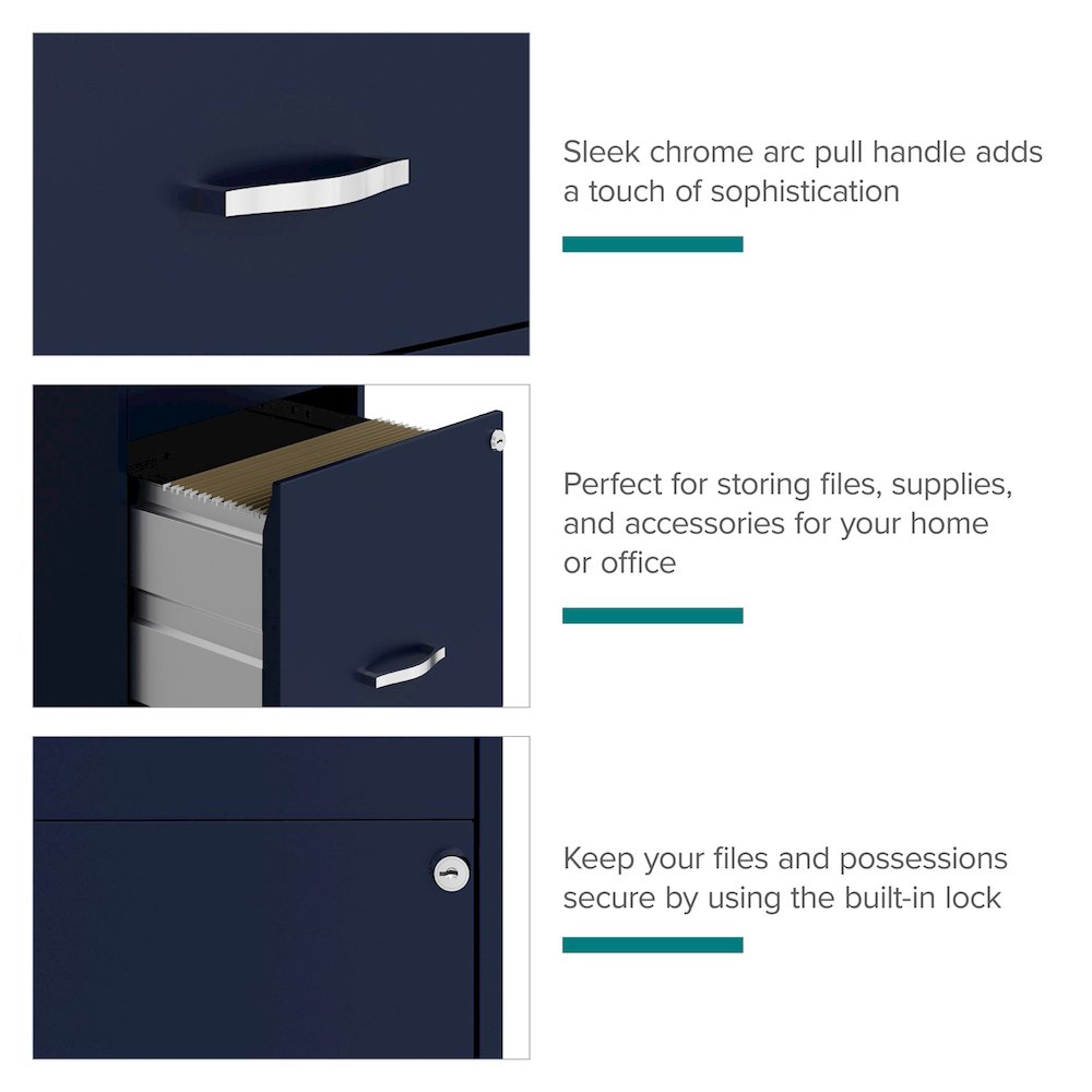 18" Deep 3-Drawer Mobile Letter Vertical File Cabinet, Navy