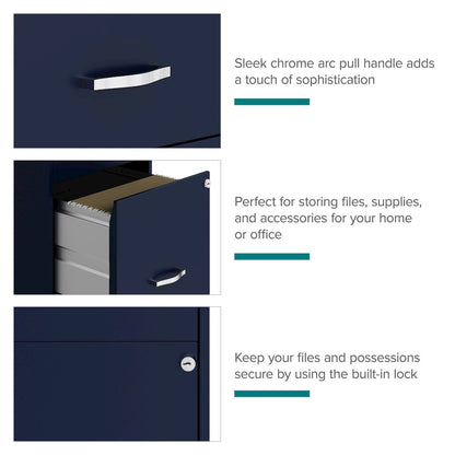 18" Deep 3-Drawer Mobile Letter Vertical File Cabinet, Navy