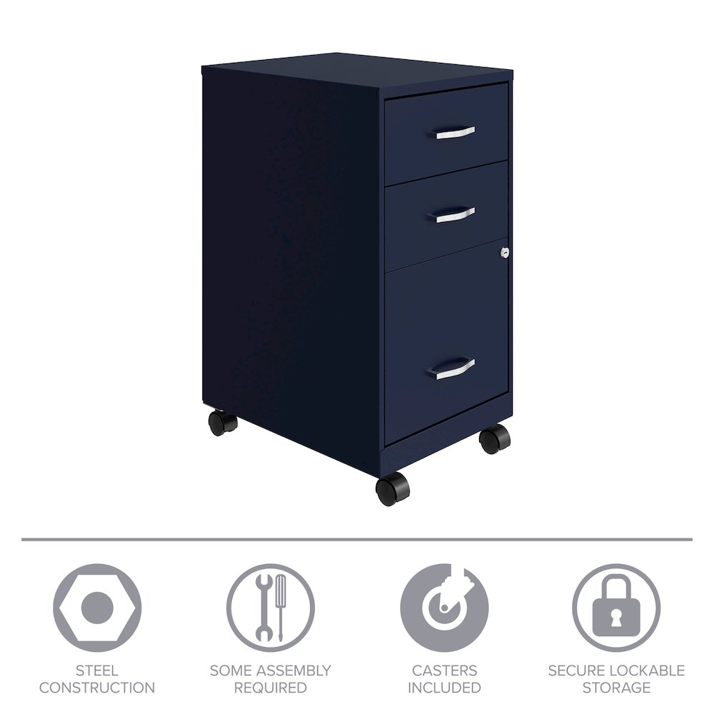 18" Deep 3-Drawer Mobile Letter Vertical File Cabinet, Navy
