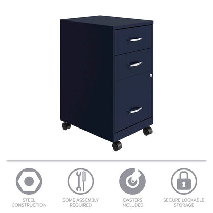 18" Deep 3-Drawer Mobile Letter Vertical File Cabinet, Navy