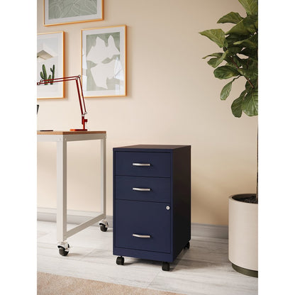 18" Deep 3-Drawer Mobile Letter Vertical File Cabinet, Navy