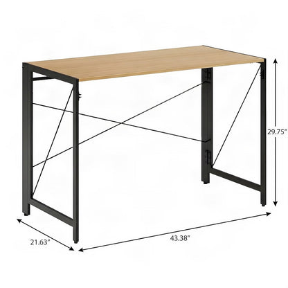 Bison Office Folding Home Office Desk with Metal Frame and Teak Top, Black