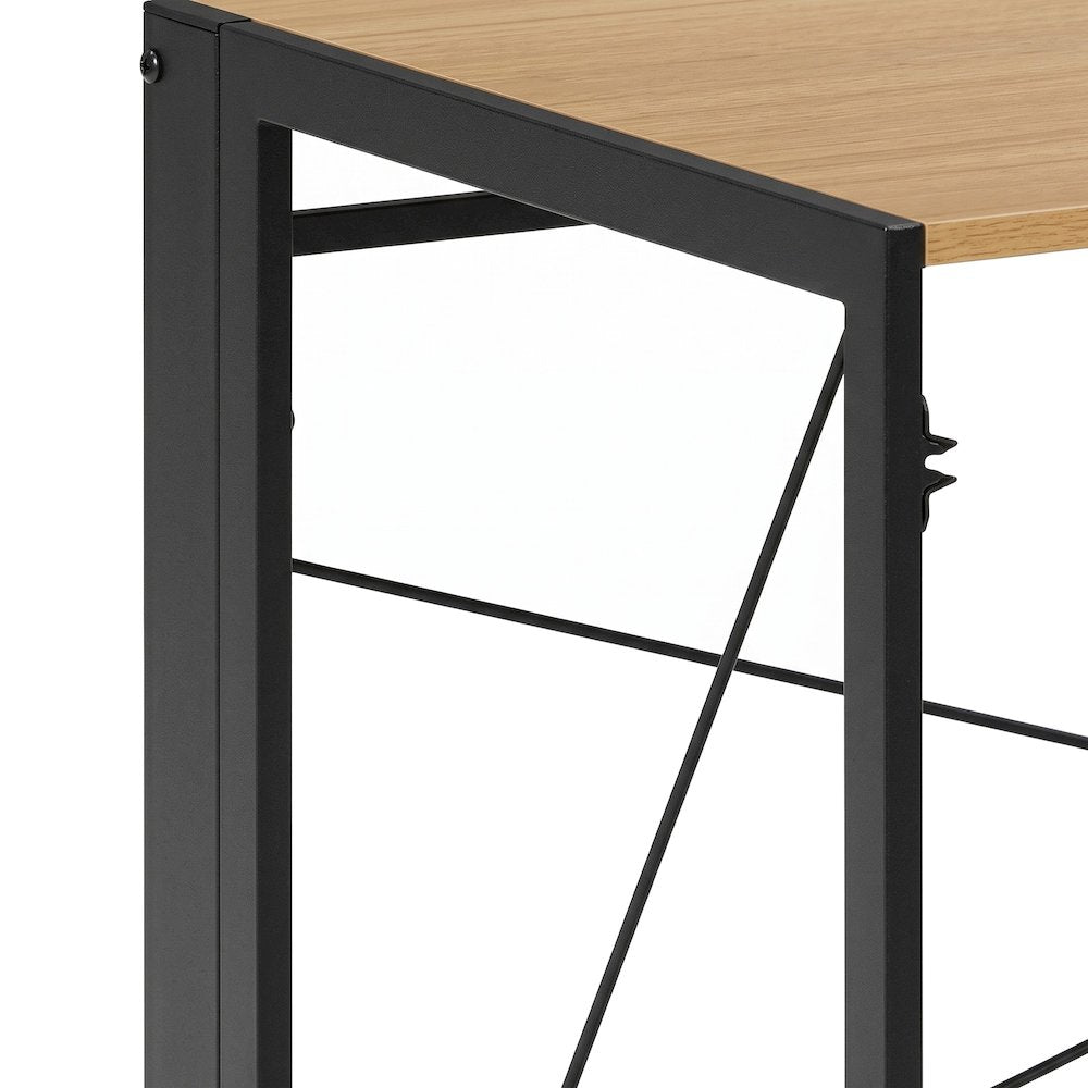 Bison Office Folding Home Office Desk with Metal Frame and Teak Top, Black