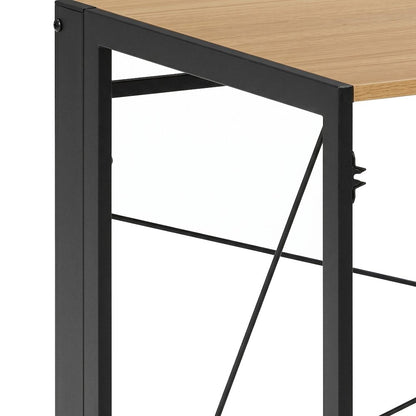 Bison Office Folding Home Office Desk with Metal Frame and Teak Top, Black
