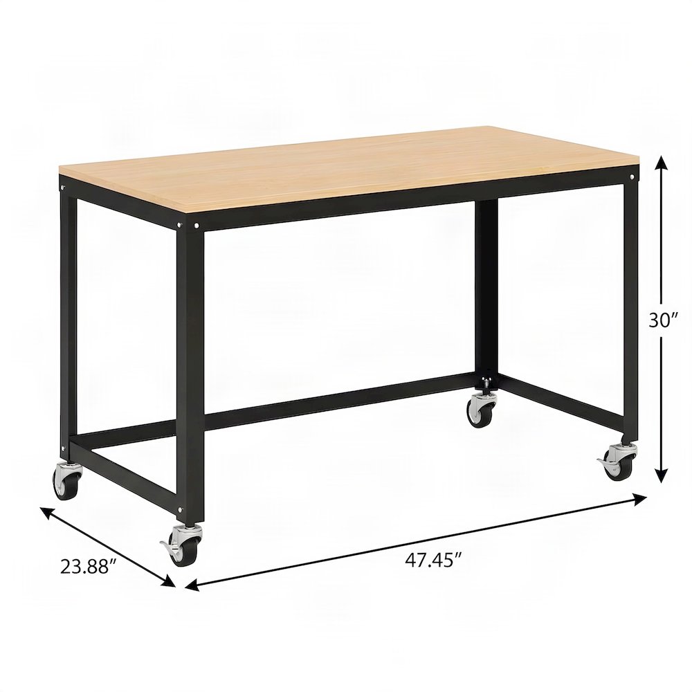 Bison Office Mobile Metal Desk with Ready-to-Assemble Build, Black/Maple