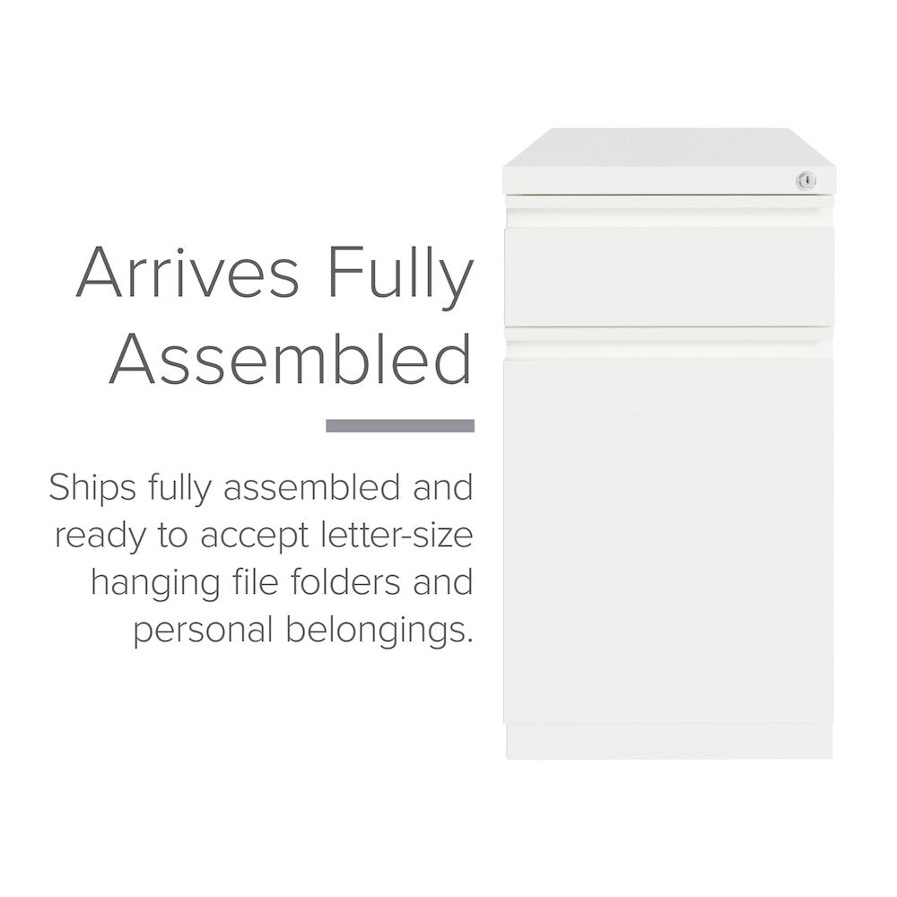 Hirsh 20" Deep Mobile File Cabinet 2 Drawer with XL Backpack Drawer, White