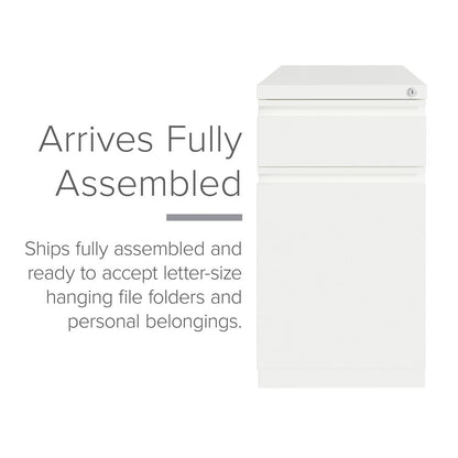 Hirsh 20" Deep Mobile File Cabinet 2 Drawer with XL Backpack Drawer, White