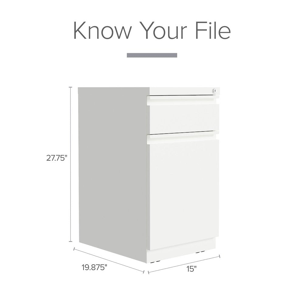 Hirsh 20" Deep Mobile File Cabinet 2 Drawer with XL Backpack Drawer, White