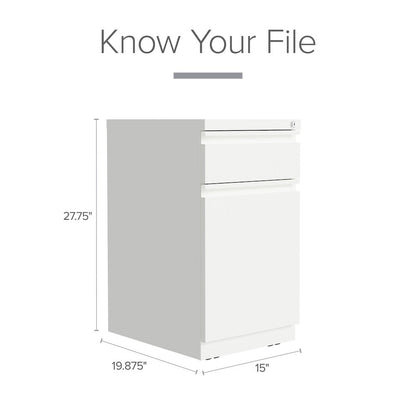 Hirsh 20" Deep Mobile File Cabinet 2 Drawer with XL Backpack Drawer, White