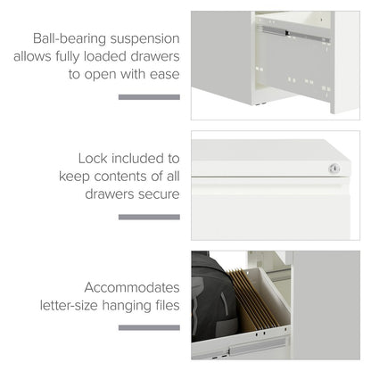 Hirsh 20" Deep Mobile File Cabinet 2 Drawer with XL Backpack Drawer, White