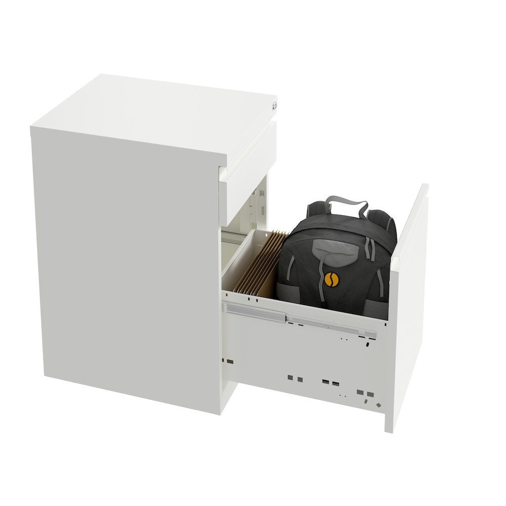 Hirsh 20" Deep Mobile File Cabinet 2 Drawer with XL Backpack Drawer, White