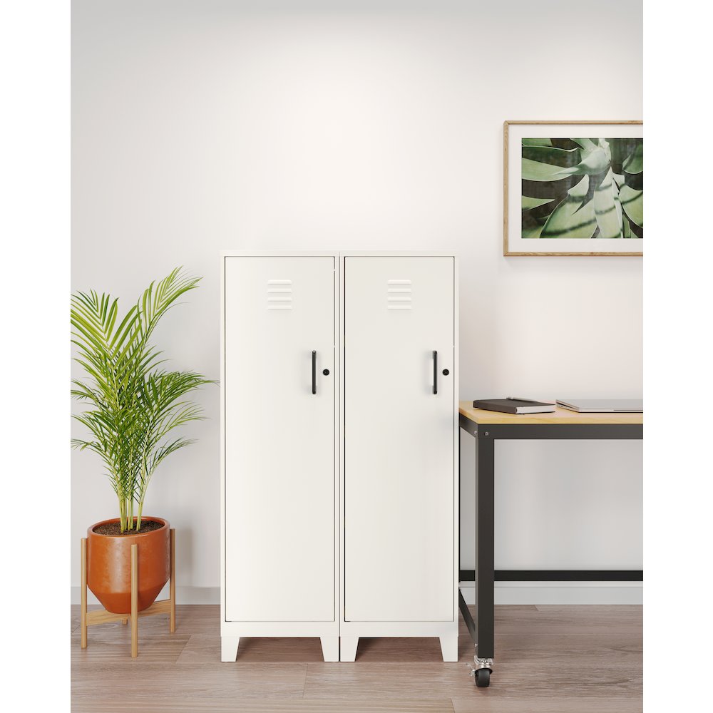 53.38" High 4-Shelf Storage Locker Cabinet, Riser Legs, Pearl White