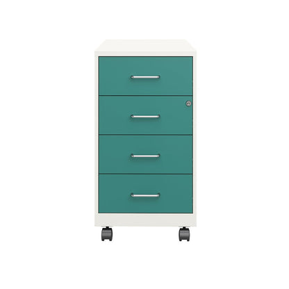 18" Deep 4-Drawer Mobile Organizer, Locking, Pearl White / Teal