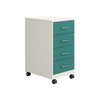 18" Deep 4-Drawer Mobile Organizer, Locking, Pearl White / Teal
