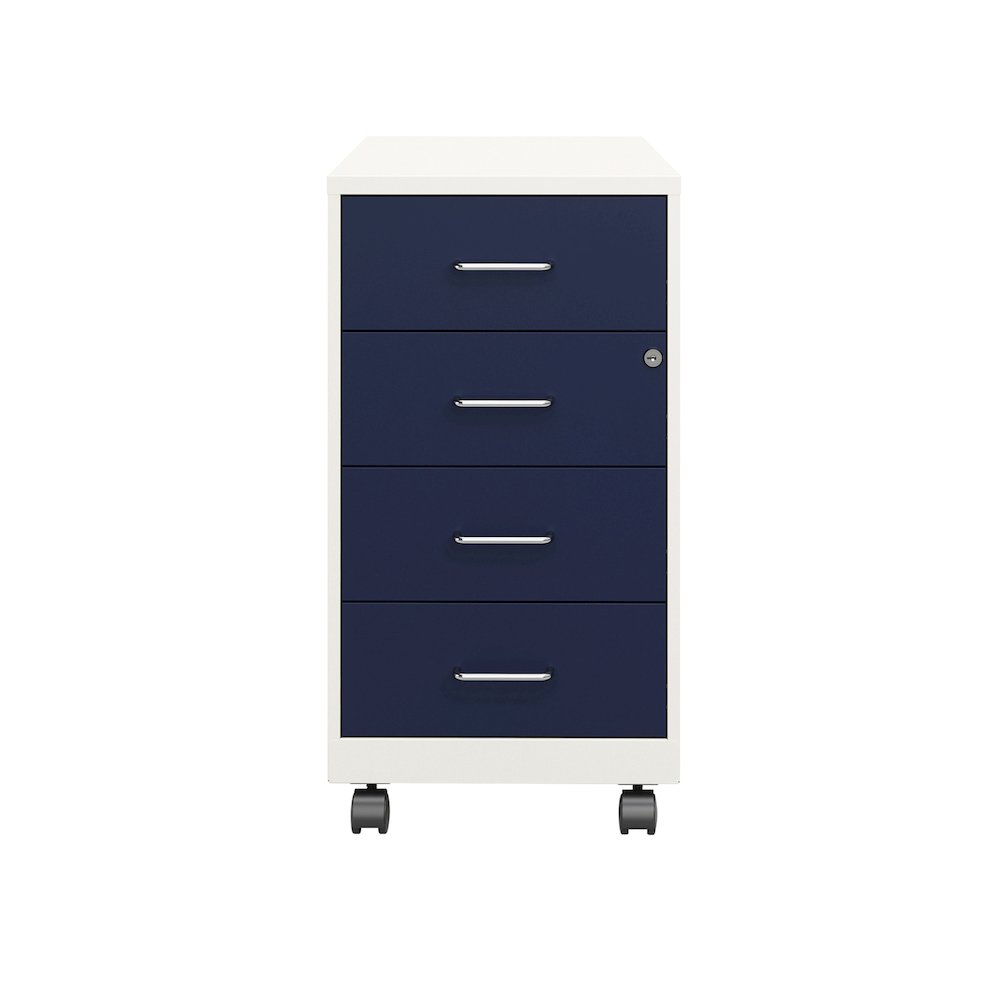 18" Deep 4-Drawer Mobile Organizer, Locking, Pearl White / Navy