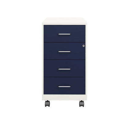 18" Deep 4-Drawer Mobile Organizer, Locking, Pearl White / Navy