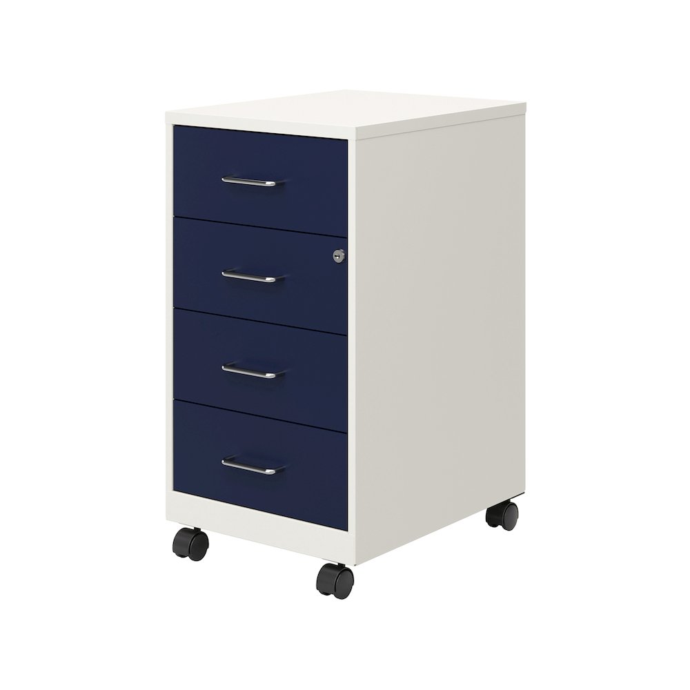 18" Deep 4-Drawer Mobile Organizer, Locking, Pearl White / Navy
